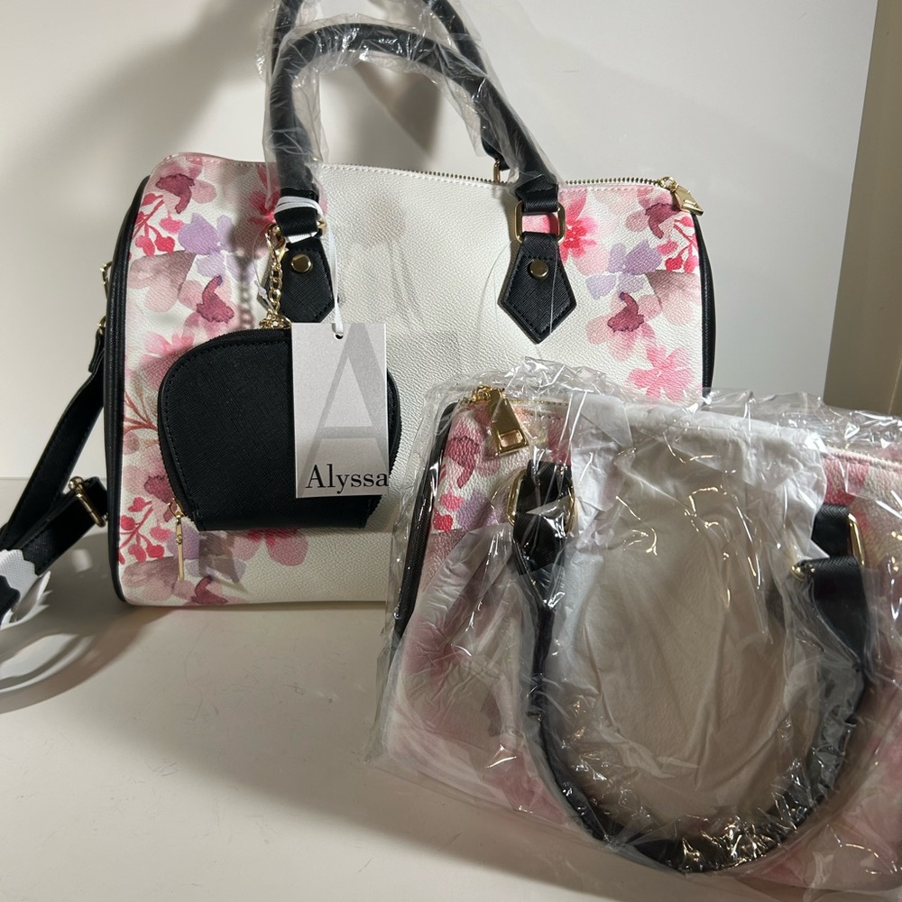 Alyssa Floral White and Black Women's Bag 3-Piece Set